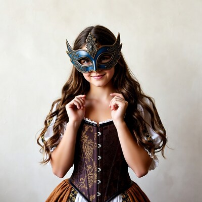 Girl in blue masquerade mask