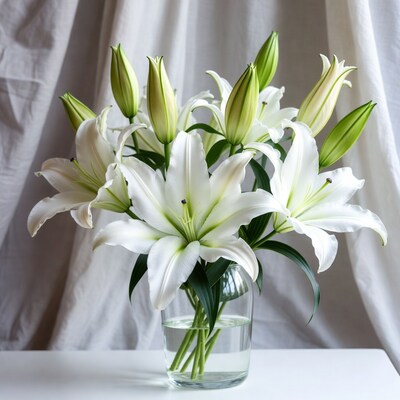 White lilies in glass vase