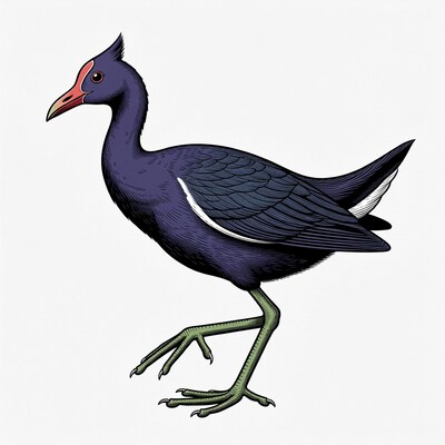 Purple bird with red beak