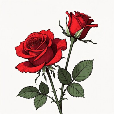 Red roses with green leaves