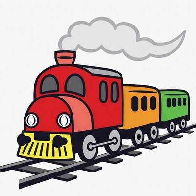 Colorful cartoon train on tracks