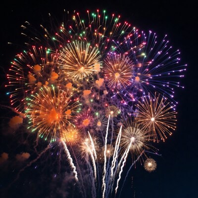 Colorful fireworks display at night
