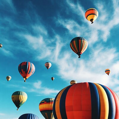 Colorful hot air balloons in sky