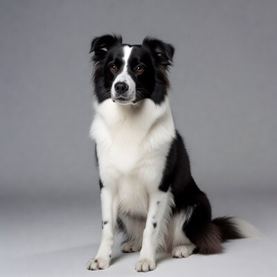 Border Collie Sitting on Gray Background
