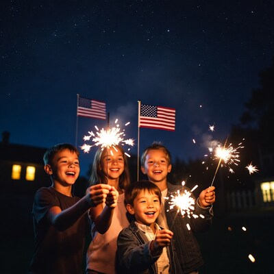 Kids Holding Sparklers at Night