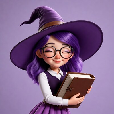 Cartoon girl witch holding book