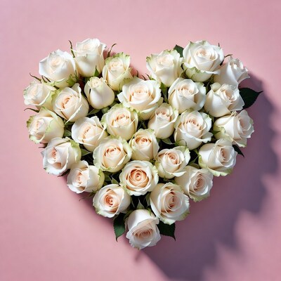 Heart shaped bouquet of white roses