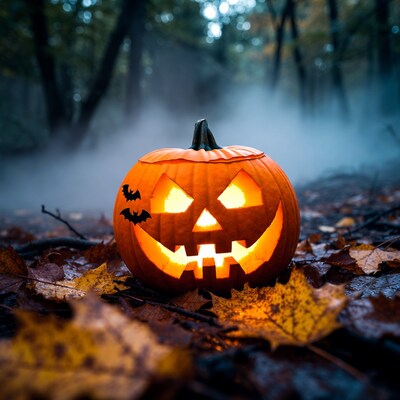 Glowing Jack O Lantern in Forest