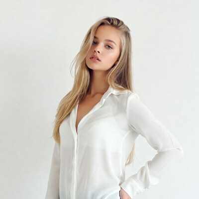 Blonde woman in white shirt