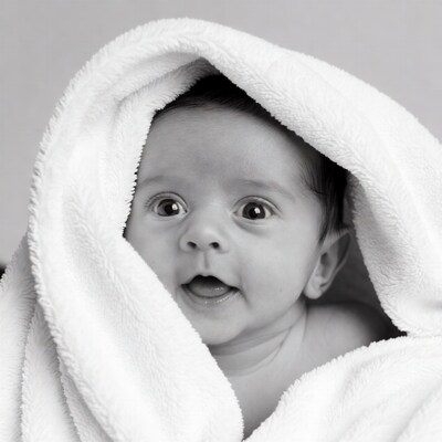 Baby wrapped in white towel