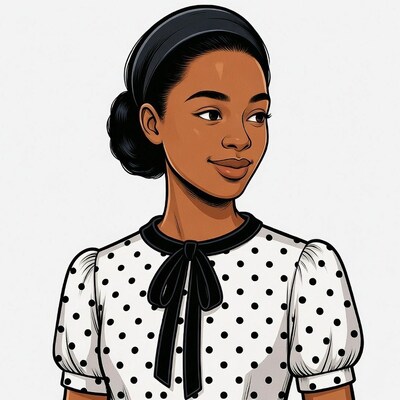 Woman in polka dot blouse