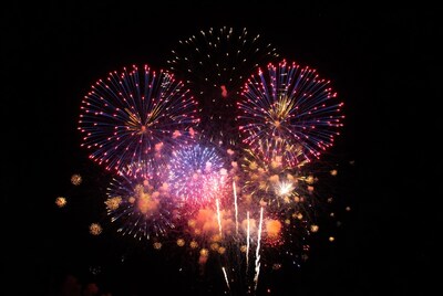 Colorful fireworks display at night