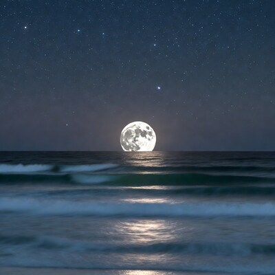 Full moon over ocean waves
