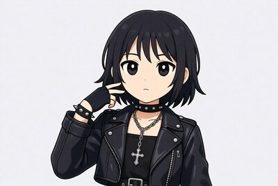 Anime girl in black leather jacket