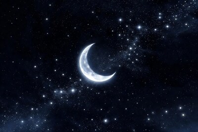 Crescent Moon in Starry Night Sky