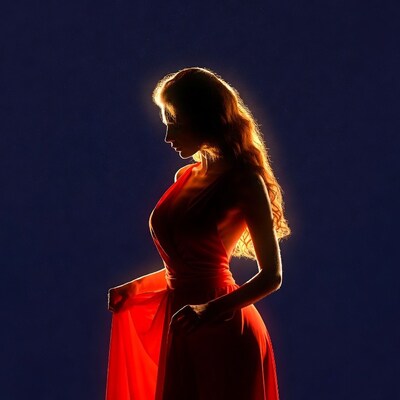 Woman in red dress silhouette