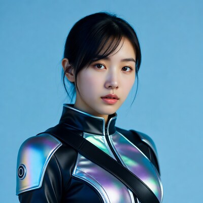 Asian woman in futuristic suit