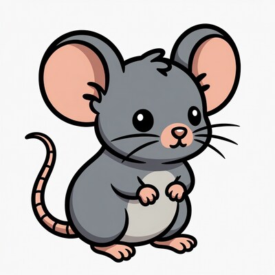 Cartoon gray mouse sitting