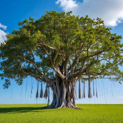 Large Banyan Tree in Green Field