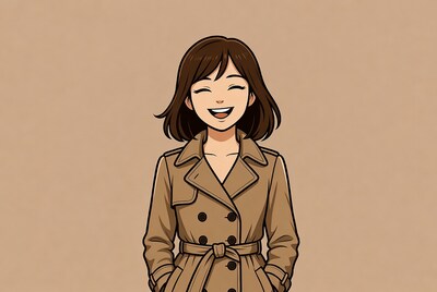 Smiling woman in trench coat