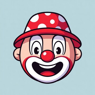 Cartoon clown face with red hat