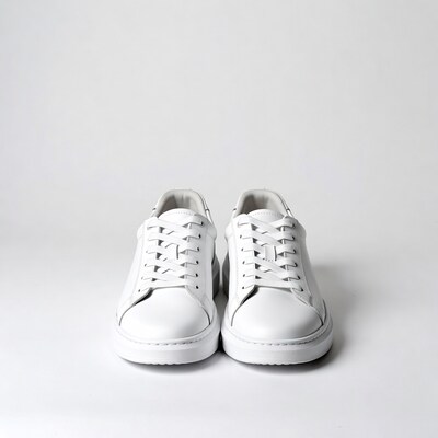 White leather sneakers on white background