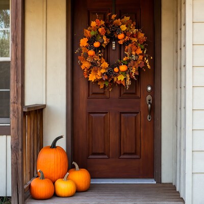 Fall wreath on wooden door