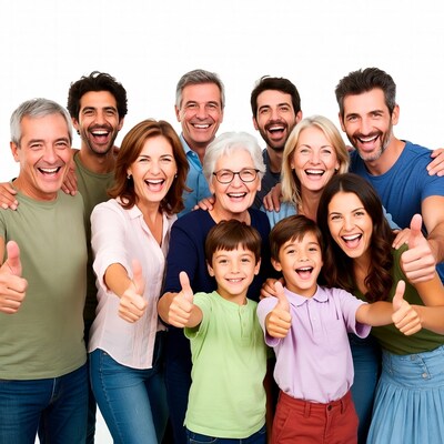 Happy family giving thumbs up