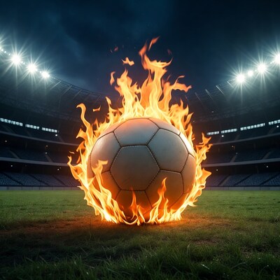 Soccer ball on fire in stadium