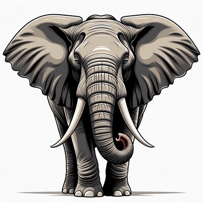 Elephant with large ears and tusks