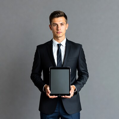 Young man holding tablet