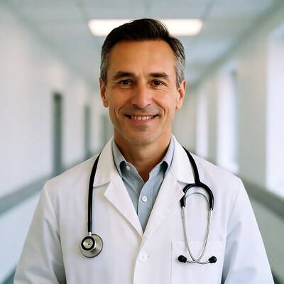 Smiling doctor in white coat