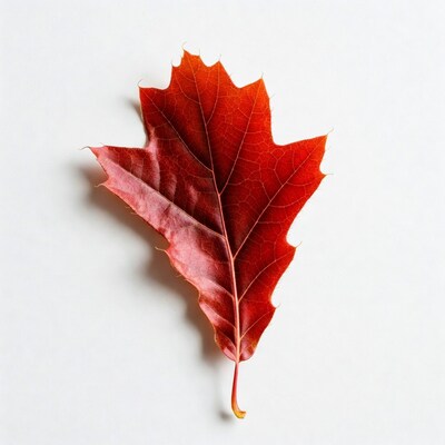 Red maple leaf on white background