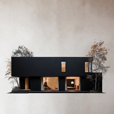 Modern black house with open interior