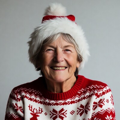 Elderly woman in Santa hat