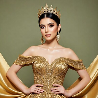 Woman in Gold Crown and Dress