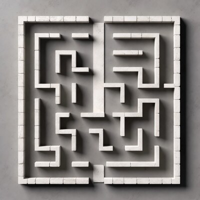 White marble maze on gray background