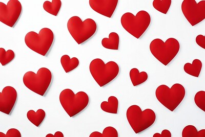 Red hearts on white background