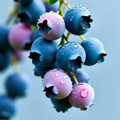 Fresh blueberries with water droplets