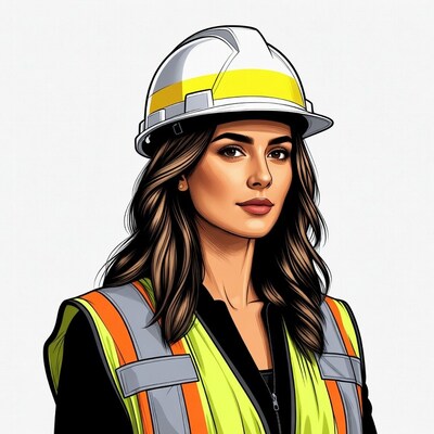 Woman in safety vest and hard hat