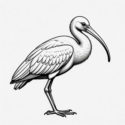 Black and white ibis illustration