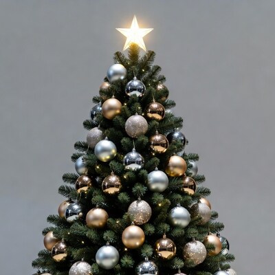 Christmas tree with silver and gold ornaments