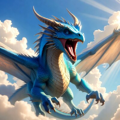 Blue dragon flying in sky