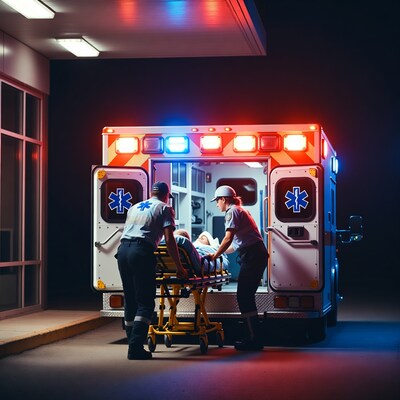 EMTs loading patient into ambulance