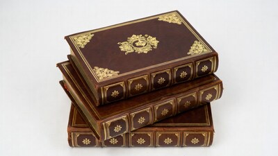 Stack of antique leather books
