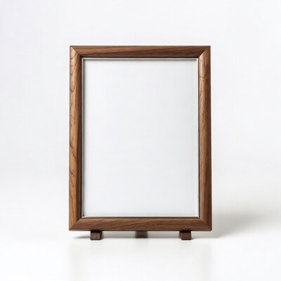 Wooden picture frame on white background