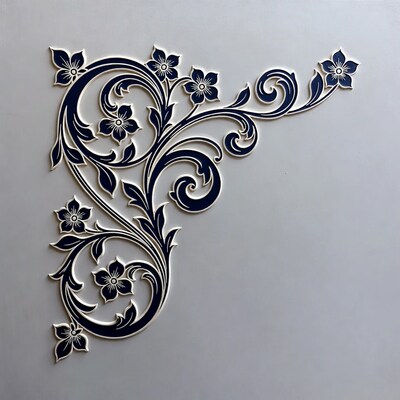 Blue Floral Swirl Corner Design