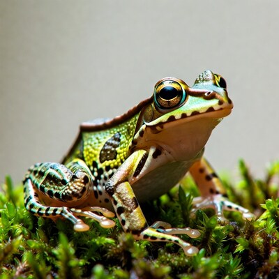 Colorful frog on green moss
