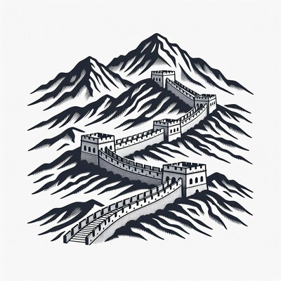 Great Wall winding through mountains