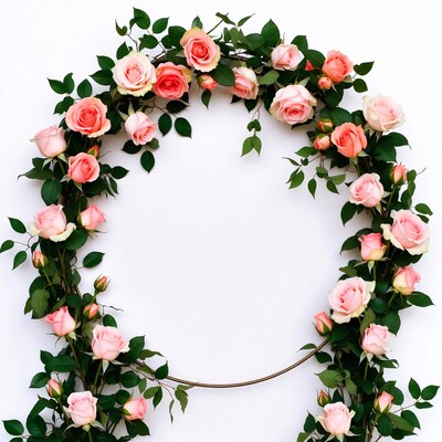 Pink Rose Wreath on White Background